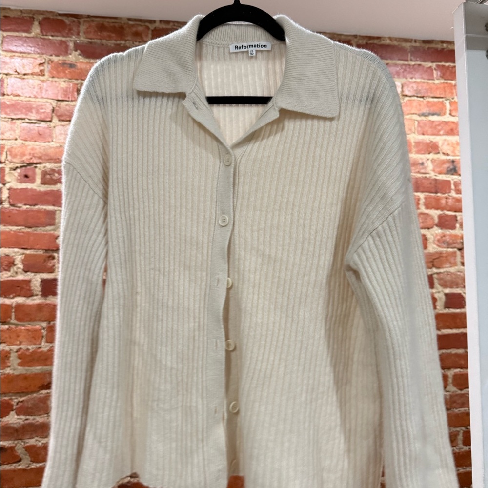 Reformation Cream Cashmere Collared Button-Up Cardigan